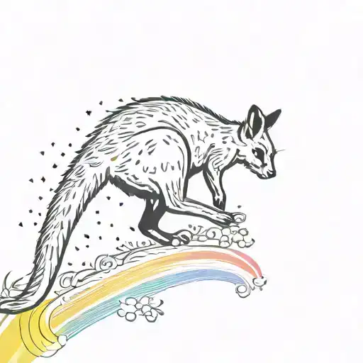 Agile Wallaby Silhouette Jumping Over A Rainbow