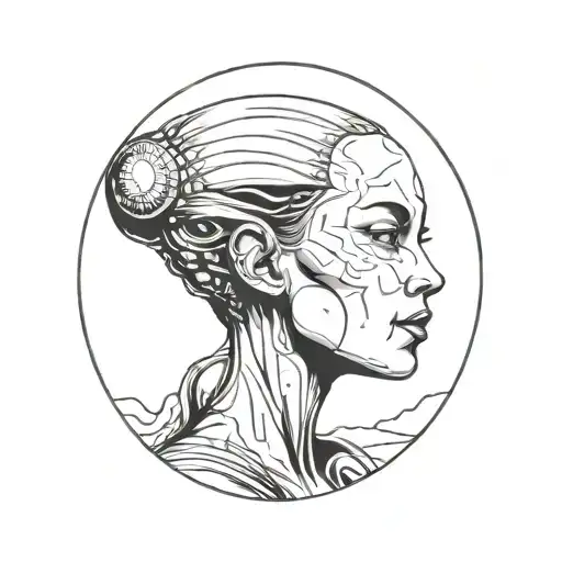 Alien Girl Looking Up At Moon