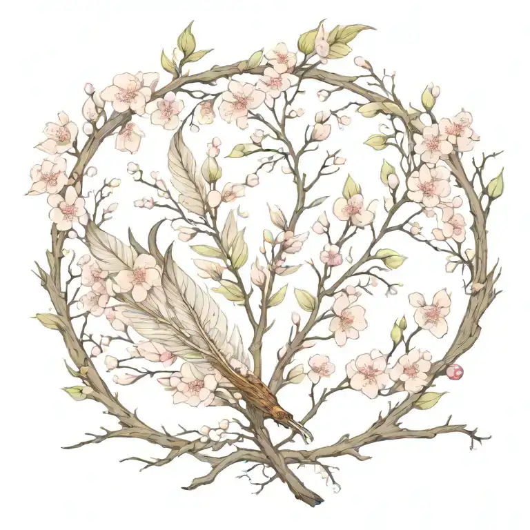 Antler And Cherry Blossom Feather