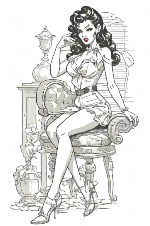 Pinup Girl Sexy No Border Black Hair Full Body