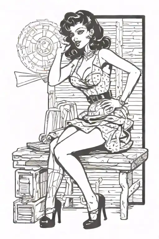 Pinup Girl Sexy No Border Black Hair Full Body