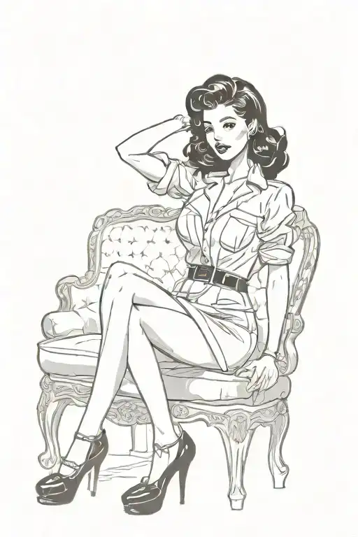 Pinup Girl Sexy No Border Black Hair Full Body