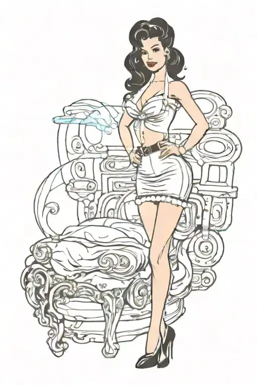 Pinup Girl Sexy No Border Black Hair Full Body Standing