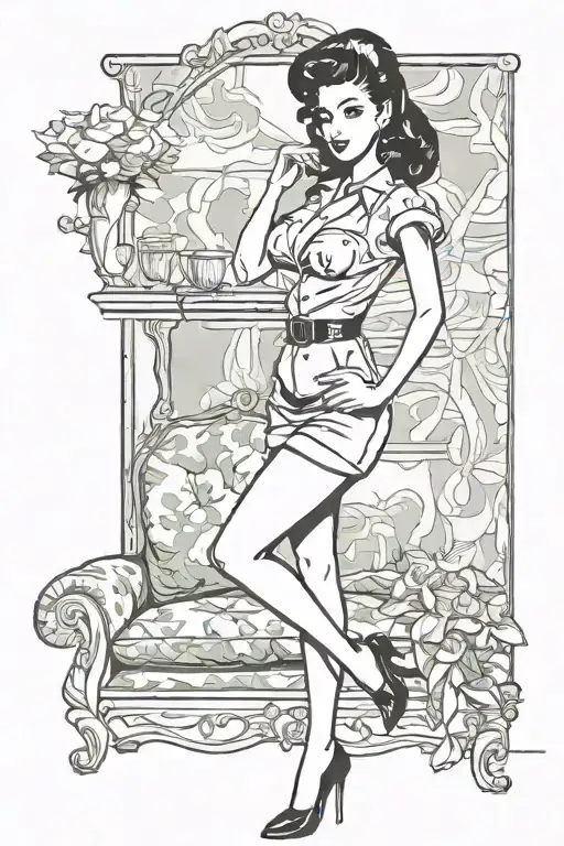 Pinup Girl Sexy No Border Black Hair Full Body Standing