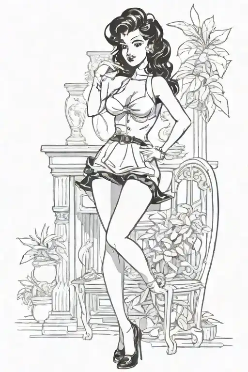 Pinup Girl Sexy No Border Black Hair Full Body Standing