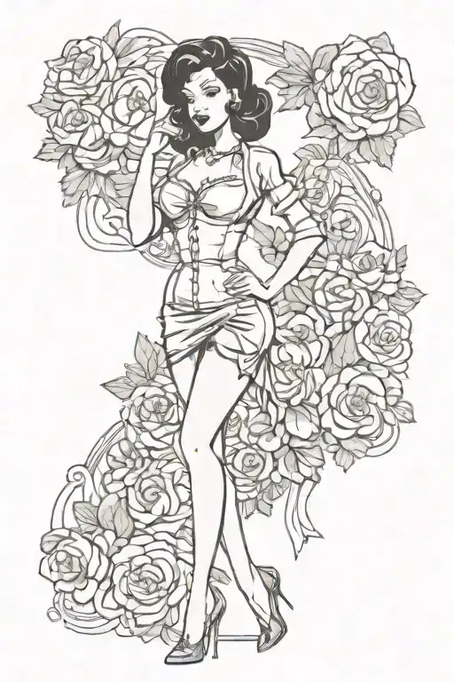Pinup Girl Sexy No Border Black Hair Full Body Standing