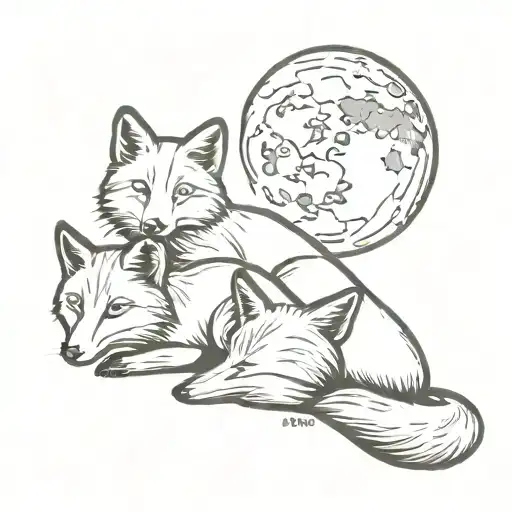 Mama Fox With Babies Sleeping Moon