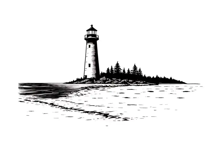 Lighthouse On The Beach With A Treeline