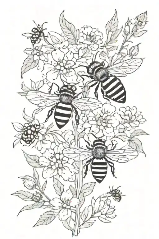 Bee And Flowers Surrounding