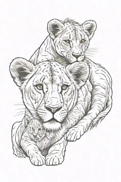 Lioness And Lion Cub
