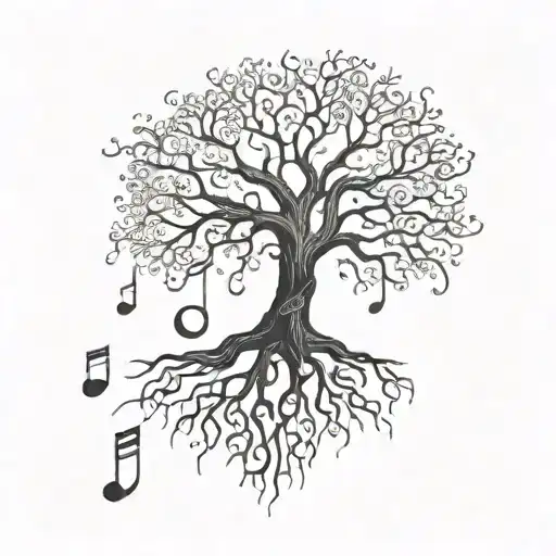 A Dotwork Tattoo Of The Tree Of Souls With Musical Notes Forming The Roots And Branches