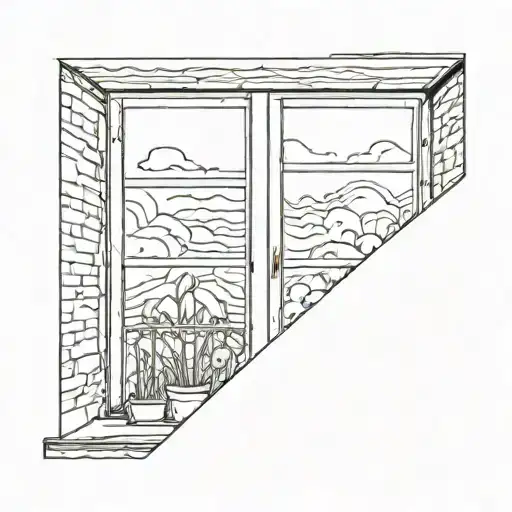 Line Art Window Looking Out Minimalist