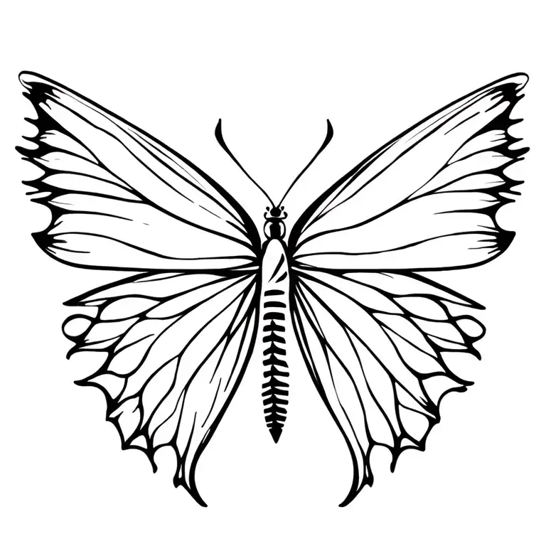 Butterfly Wings Spread Wide With Spine Tattoo Design In Center Of Wings