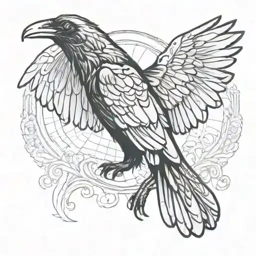 Raven With Wings Open