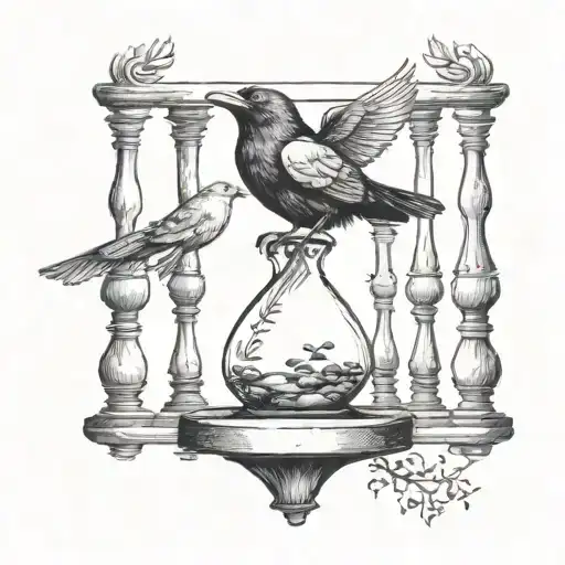 Flying Crow Perched On An Hourglass
