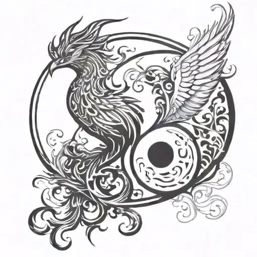 Phoenix And Yin Yang Symbol Merging