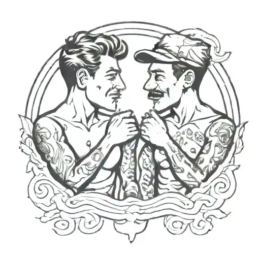 Old School Tattoo Of Two Male Best Friends