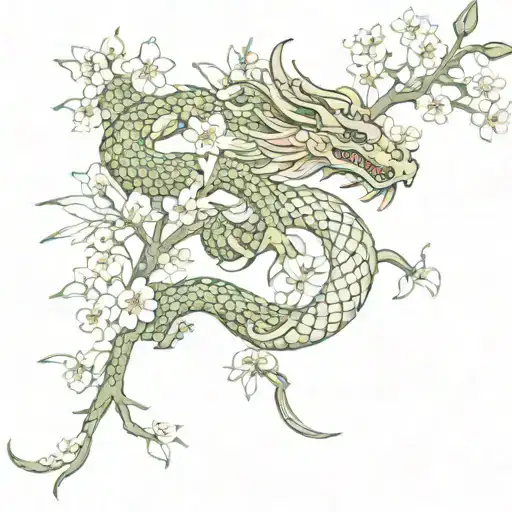 Orange Blossom And Cherry Blossom With A Dragon