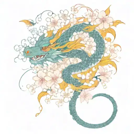 Orange Blossom And Cherry Blossom With A Dragon
