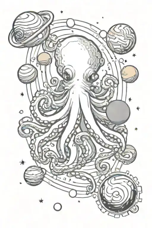 Octopus In Space Surrounded By Planets