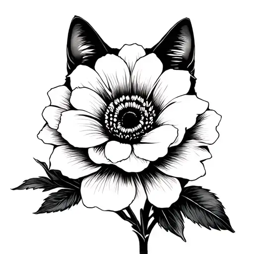 Black Dahlia Flower Small Black Cat