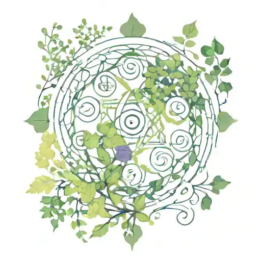 An Abstract Representation Of An Unalome Symbol Intertwined With Healing Herbs And Plants