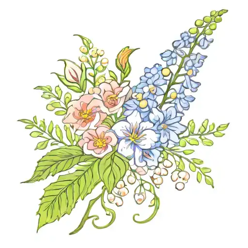 Bouquet Of April May October And September Birth Flower With Vines