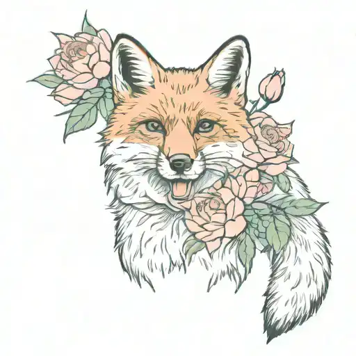 Fox With Peonies And Roses