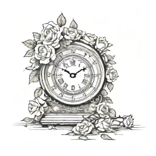 Broken Clock Surrounded By Roses