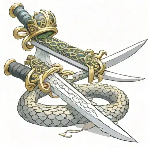 Cracked Katana Sword With A Snake And A Crown