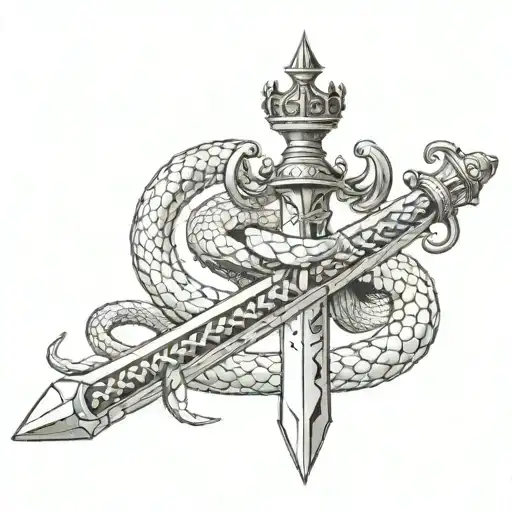Cracked Sword With A Full Snake And Crown