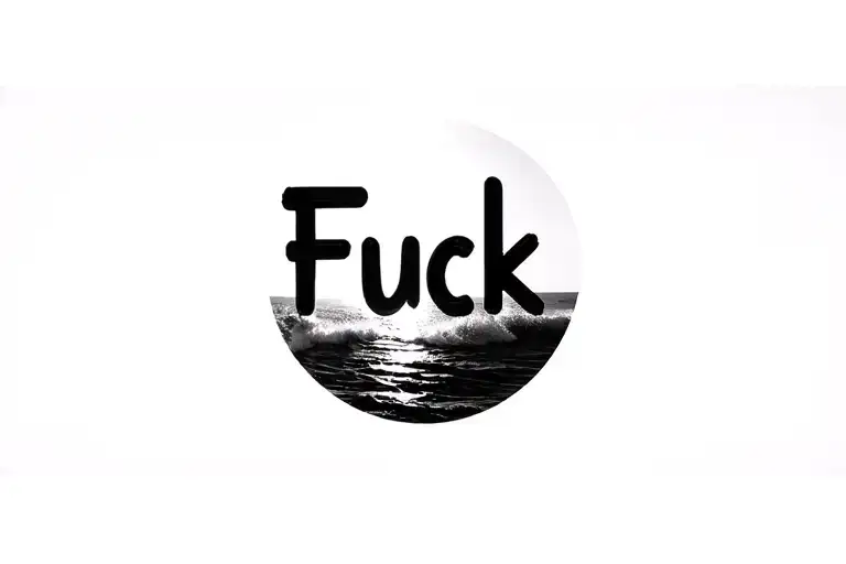 Beach Sunset W Wave Foam That Spells A Word 'Fuck'