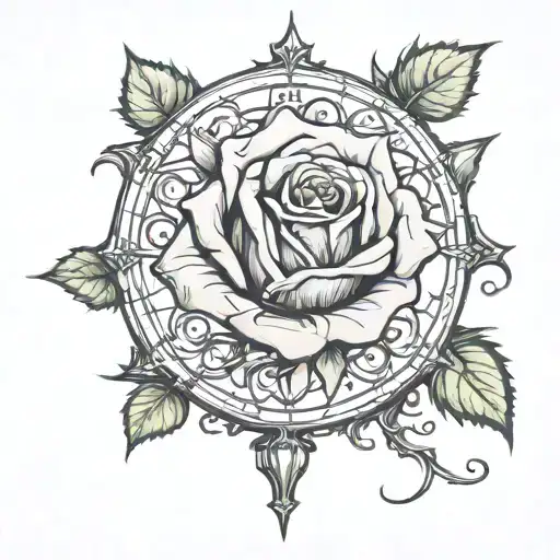 Thorn Rose That Grows Around And Out Of A Broken Hour Glass