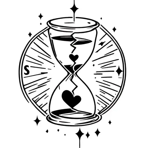 Broken Hourglass With Hearts Istead Of Sand Falling With Unique Astrological Elements