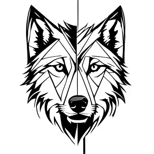 Split Wolf Face Geometric And Organic