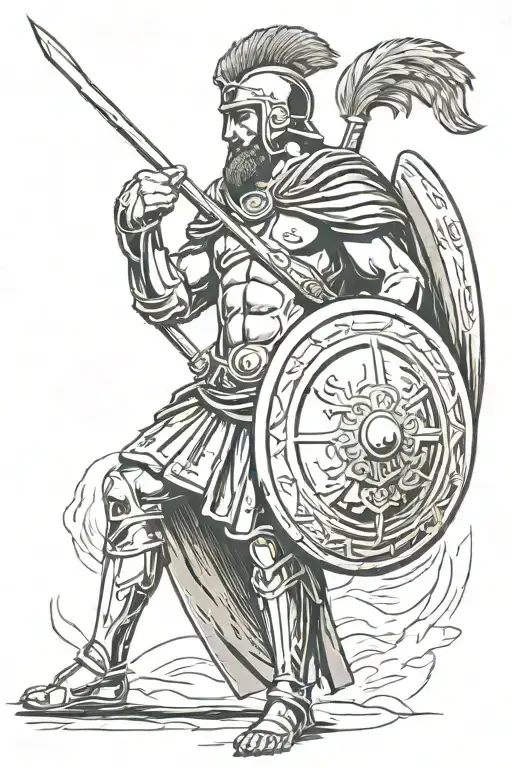 A Greek Spartan With A Spear And A Shield Staring Into The Distance Thoughtfully