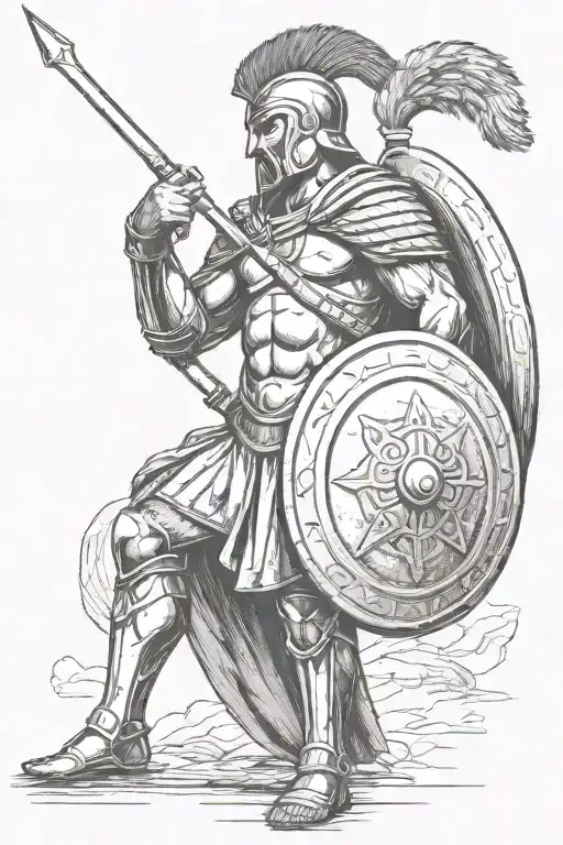 A Greek Spartan With A Spear And A Shield Staring Into The Distance Thoughtfully