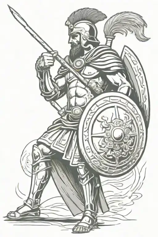 A Greek Spartan With A Spear And A Shield Staring Into The Distance Thoughtfully