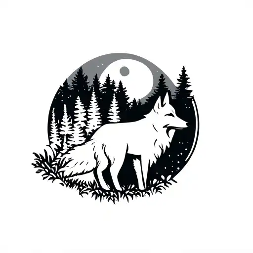 Fox With Forest And Moon