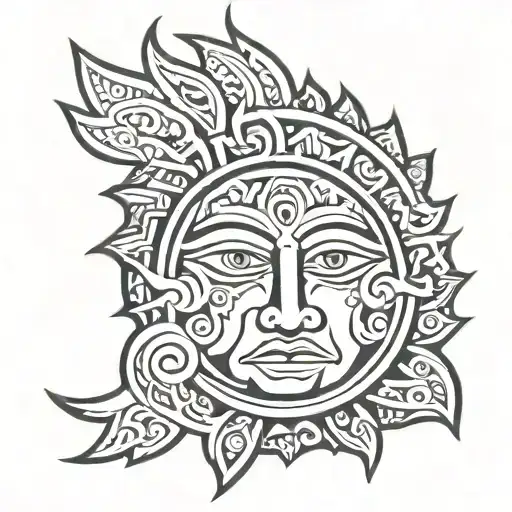 Maori Face Sun Shining Outline