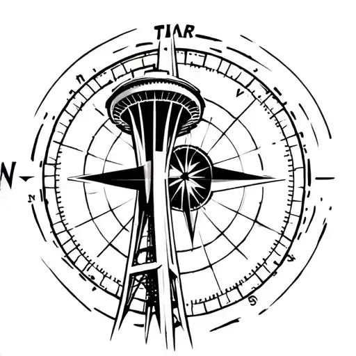 Seattle Space Needle With North Compass