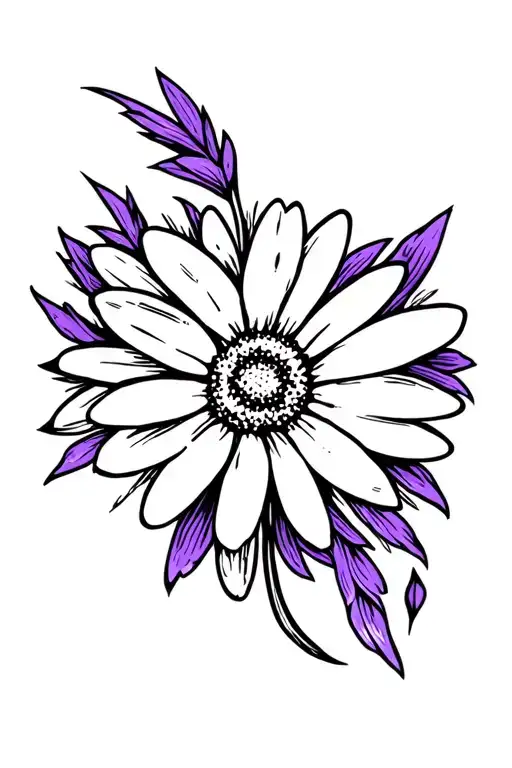 Arrow Going Thru Violet And Daisy Drawing Style