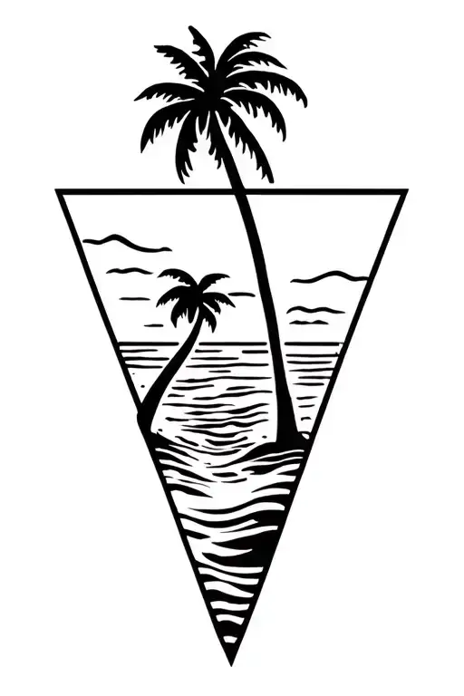 Beach Scene With Palm Trees Wave Triangle Couples