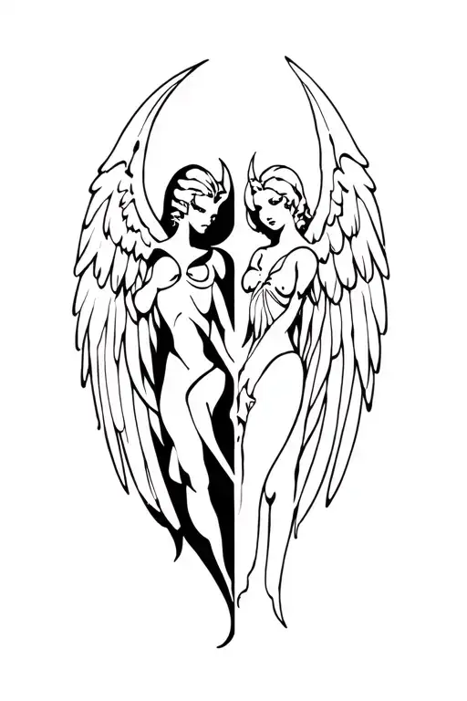 Pair Tattoo Demon And Angel Separately