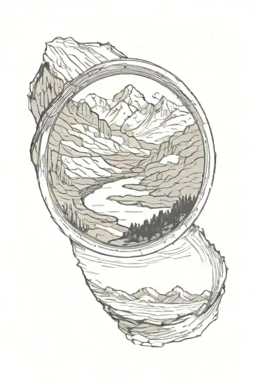 Mountain Range With River Inside A Camera Lens Capturing The Beauty