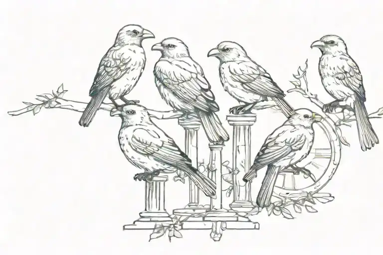 Roman Numerals X Ii X Three Birds Sitting