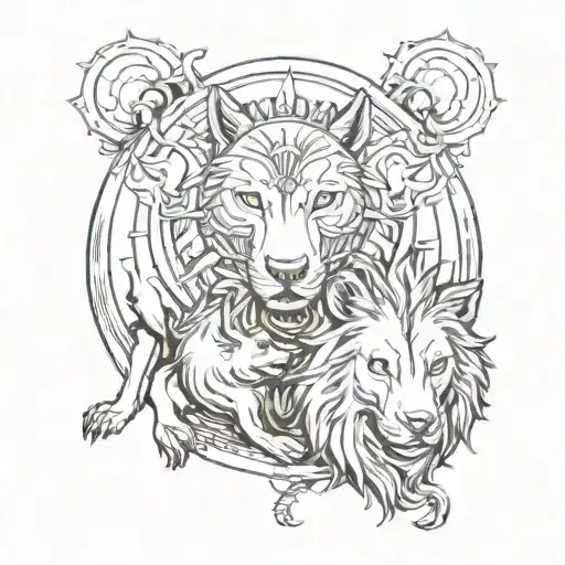 Wolf And Lion With A Sun