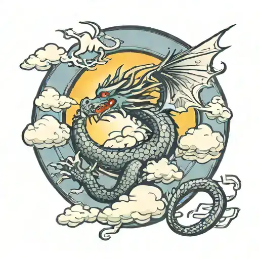 Dragon With A Sun In The Middle And Clouds On The Sides