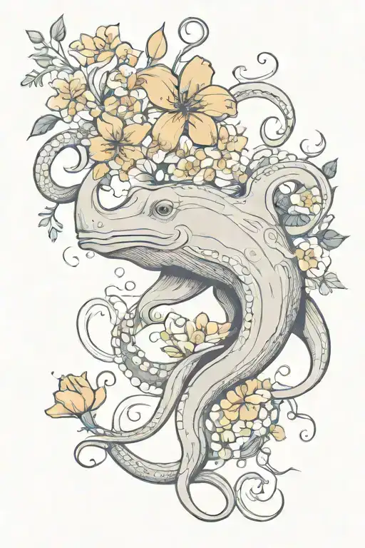 Stingray Octopus And Flowers Intertwined