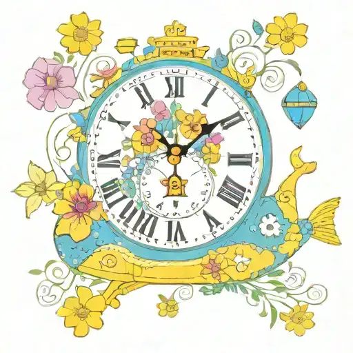 Yellow Submarine With Colorful Flowers And Clock